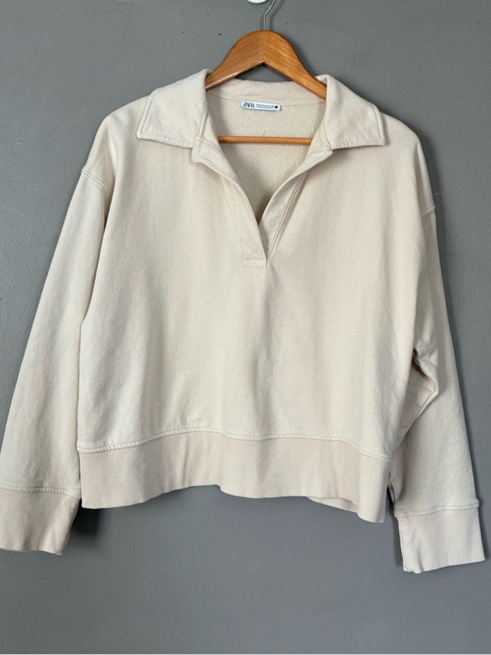 ZARA Oversized Cropped Polo Sweatshirt Top | Collared Pullover Preppy Coastal M - Picture 2 of 10